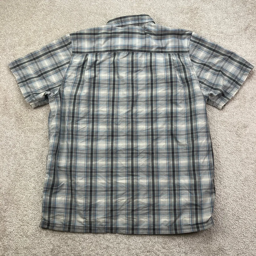 The North Face Mens Large Short Sleeve Plaid Button Up Shirt Blue Gray Hiking